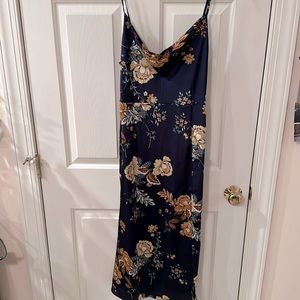 Floral cow neck satin material dress